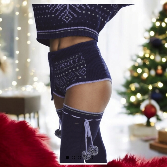 SAVAGE X FENTY FROST SMITTEN KNIT BOOTY SHORT NAVY BLUE SZ L - Picture 5 of 15